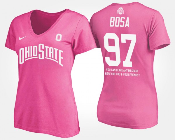 Ohio State Buckeyes Joey Bosa Women's #97 Pink With Message College Football T-Shirt 2404YPYW8